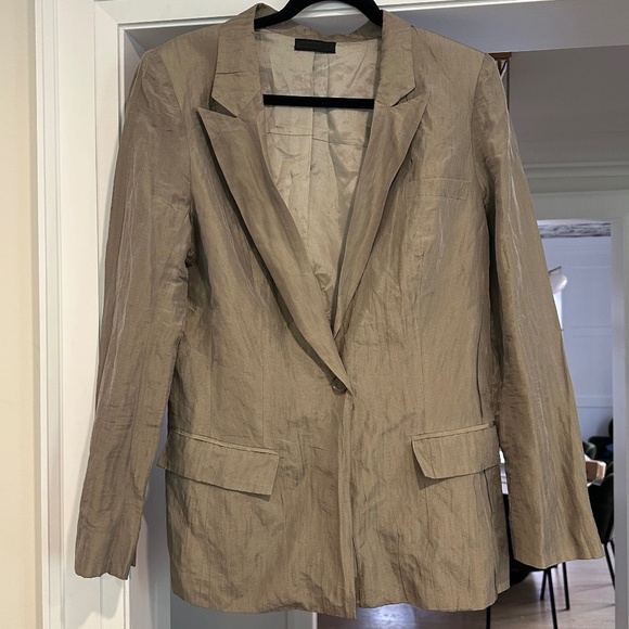 Richard Chai "Love" Taupe Crinkled Style Blazer w/ Metallic Sheen - Size 8 - Picture 8 of 12